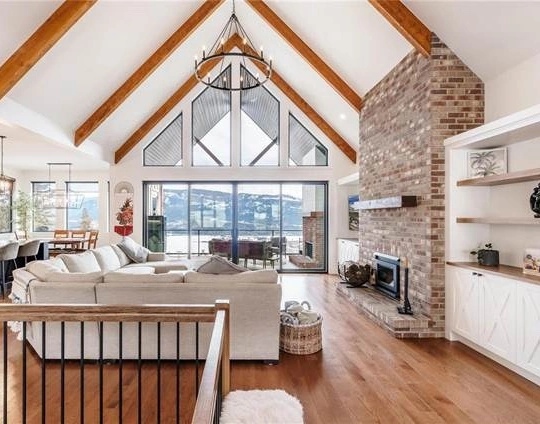 Wood fireplace in living room at 67 Twin Lakes Road